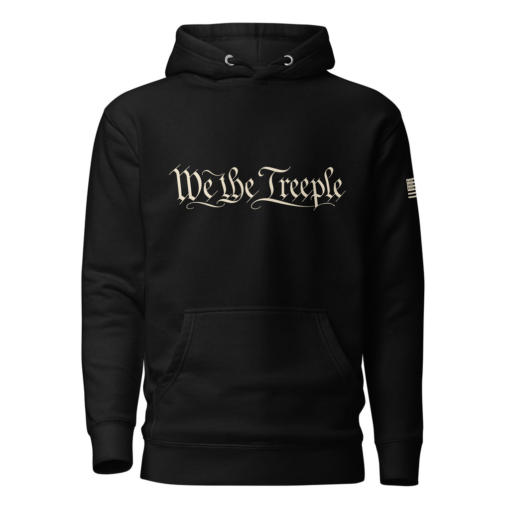 Black We the Treeple hoodie with ivory Constitution-inspired chest lettering